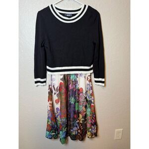 Maeve Anthropologie Black Floral Print Sweater Dress XS-Small Fit Flare